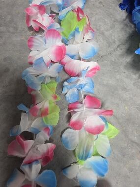 Tropical Multicolor Floral Lei - Pink Blue Green, Yellow, Orange